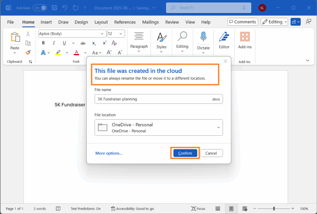 File Created in the Cloud Microsoft Word