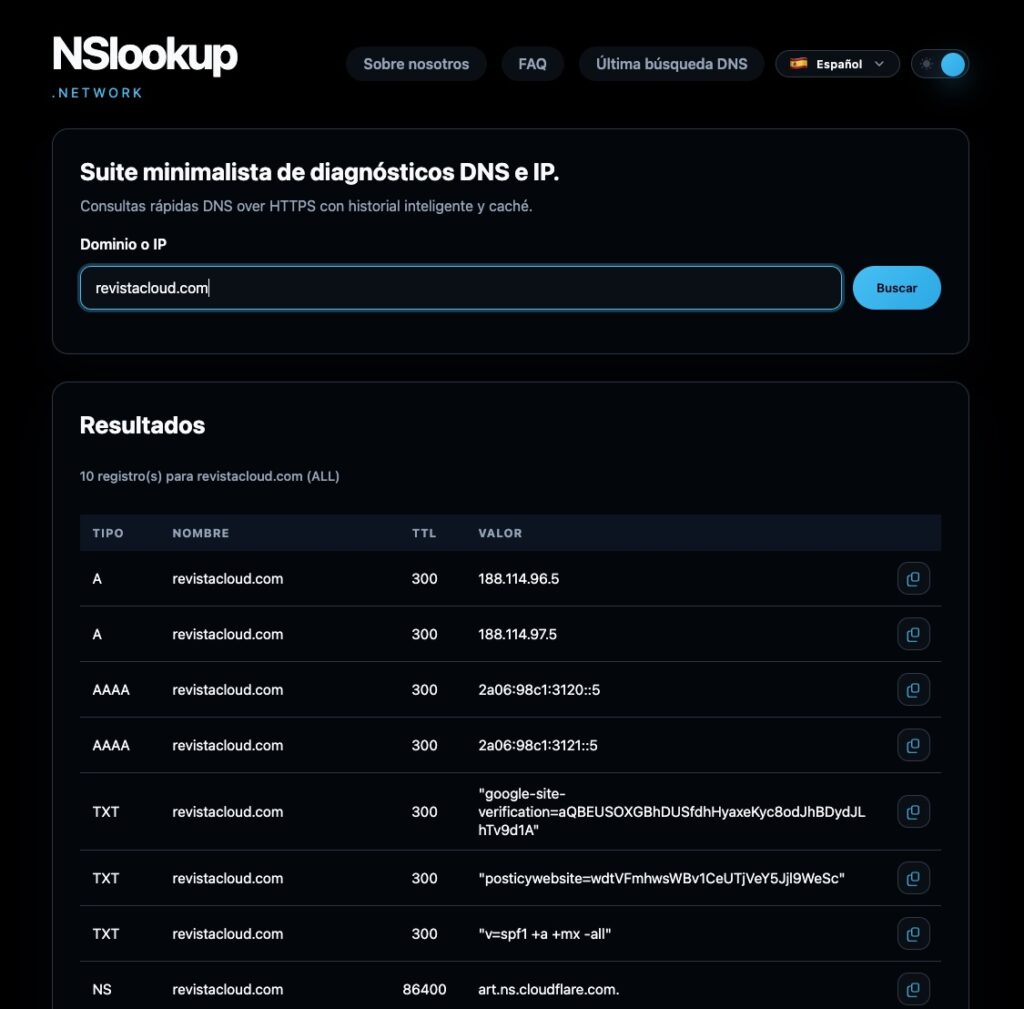 nslookup network revistacloud