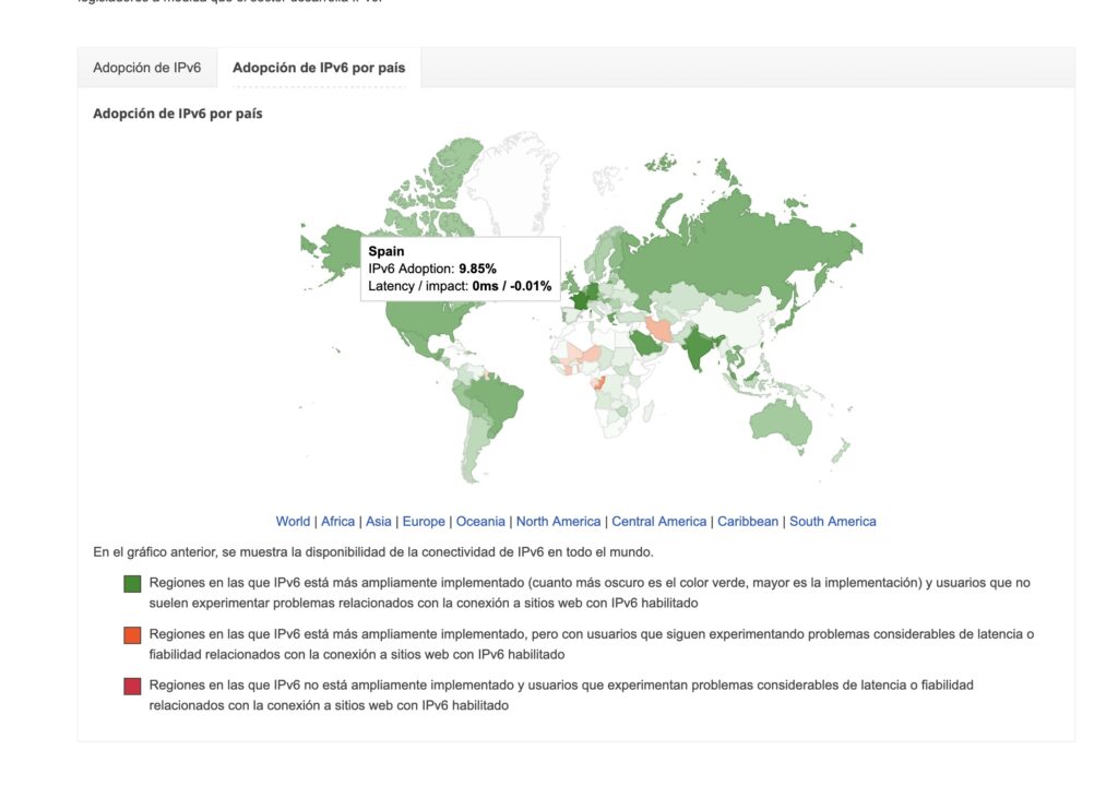 ipv6 por pais google