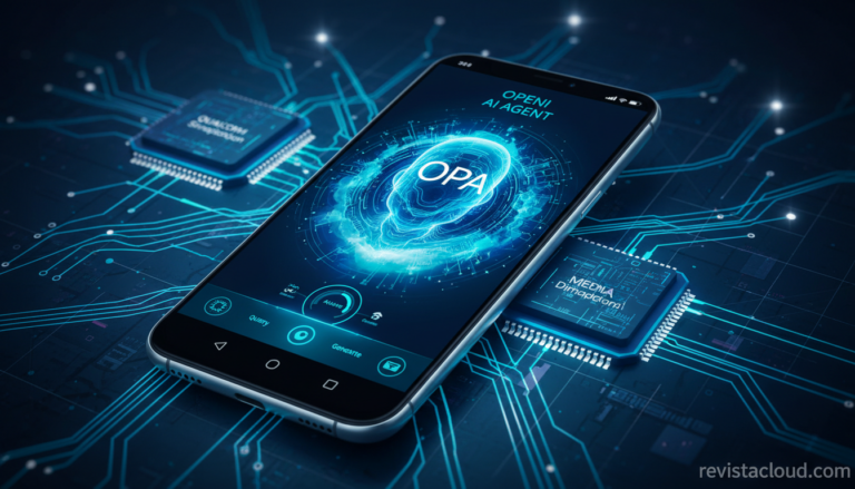Smartphone con interfaz de agente IA de OpenAI sobre chips Qualcomm y MediaTek