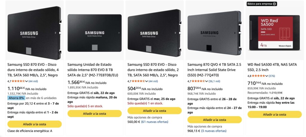La IA también encarece los SSD: un Samsung de 4 TB pasa de 170 a casi 1.000 euros 1 amazon sell ssd disk 2026
