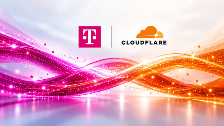 Logotipos de Deutsche Telekom y Cloudflare, que anuncian una alianza de seguridad y conectividad en Europa