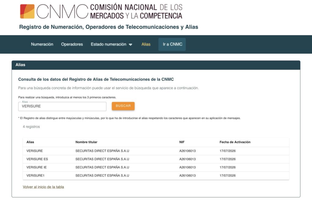 comprobar alias sms movil