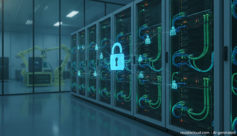 Nube privada con servidores para agentes de IA seguros conectada a una planta industrial