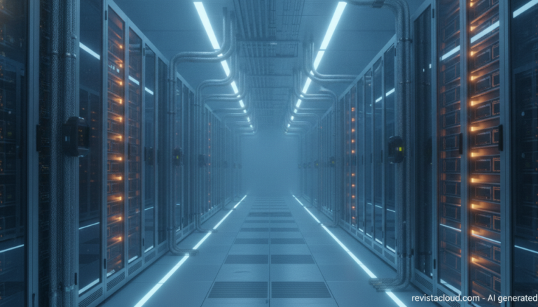 Pasillo de un centro de datos en la nube con racks de aceleradores de IA