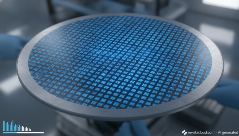 Oblea de silicio con una cuadrícula ampliada de celdas de memoria SRAM
