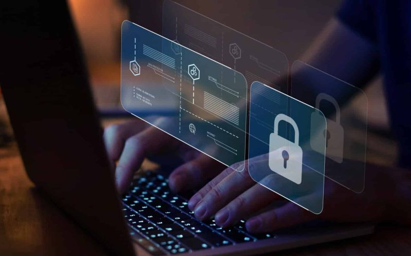 cybersecurity concept, internet security, screen with padlock