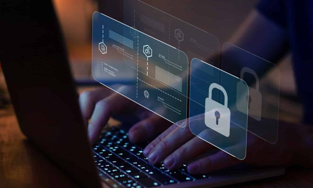 cybersecurity concept, internet security, screen with padlock