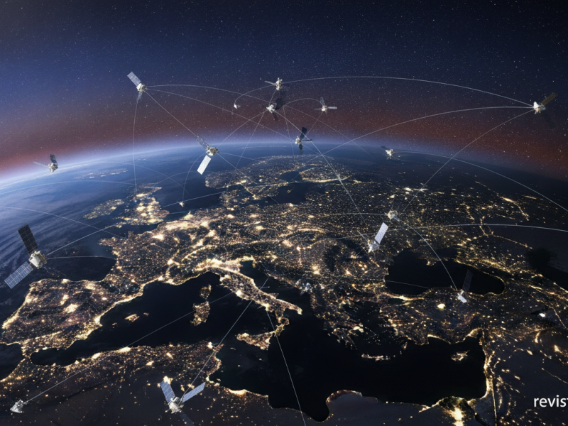 Constelación de satélites de órbita baja sobre Europa vista desde el espacio
