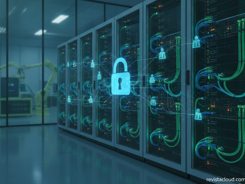 Nube privada con servidores para agentes de IA seguros conectada a una planta industrial