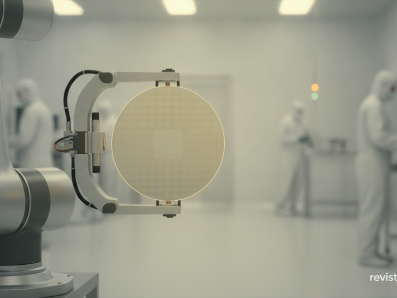 Oblea de 300 mm de nitruro de galio en una sala blanca de fabricación de semiconductores