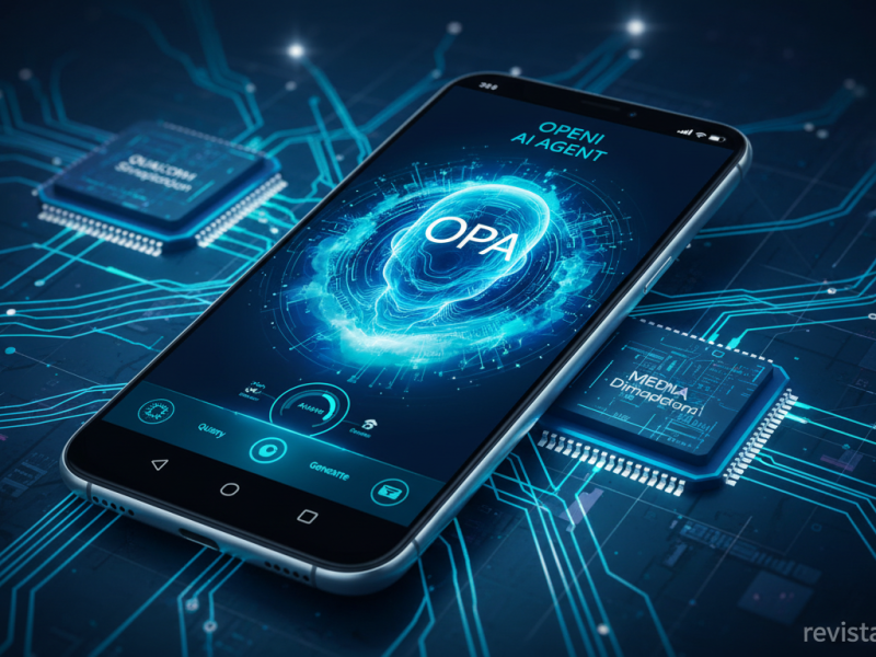 Smartphone con interfaz de agente IA de OpenAI sobre chips Qualcomm y MediaTek