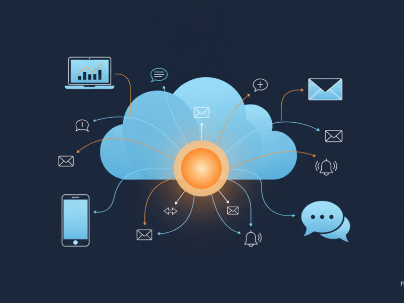 Ilustración de una nube que integra una plataforma de mensajes multicanal, en referencia a la compra de Braze por Salesforce